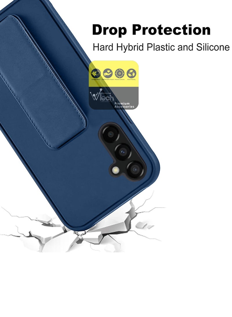 Wtech Hand Grip Case Cover Foldable Magnetic Kickstand Wrist Strap Finger Grip With Built-in Iron For Samsung Galaxy A14 4G / 5G 2023 Navy Blue - Image 5