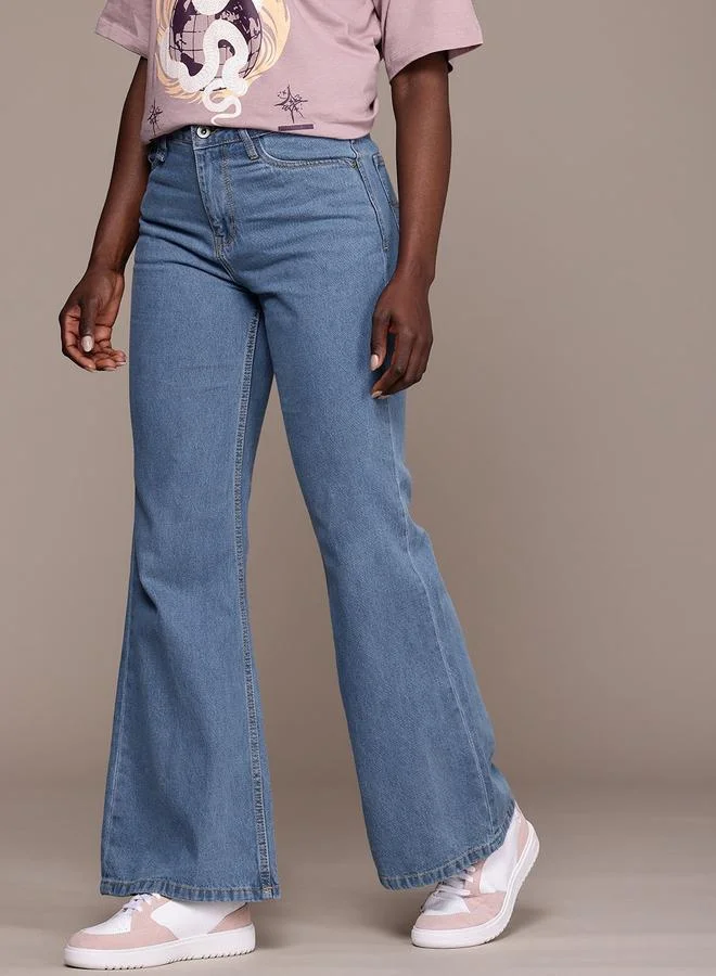 رودستر Blue Cotton Slim Flared High Rise Jeans