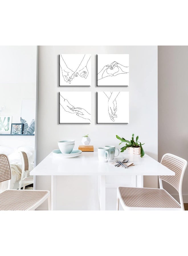 DJSYLIFE Minimalist Wall Decor Line Art Canvas Prints Black and White Wall Paintings for Couples Modern Home Abstract Bedroom Artwork Decorations 12" W x 12" H 4 Pieces - Image 4