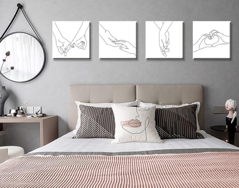 DJSYLIFE Minimalist Wall Decor Line Art Canvas Prints Black and White Wall Paintings for Couples Modern Home Abstract Bedroom Artwork Decorations 12" W x 12" H 4 Pieces - Image 3