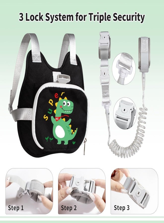 bearcouple Toddler Harness Backpack Leash with Wrist Link | Cute Dinosaur Anti-Lost Walking Strap for Kids | Foldable & Adjustable Child Safety Belt for Boys & Girls(Black) - Image 4