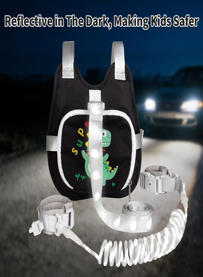 bearcouple Toddler Harness Backpack Leash with Wrist Link | Cute Dinosaur Anti-Lost Walking Strap for Kids | Foldable & Adjustable Child Safety Belt for Boys & Girls(Black) - Image 5