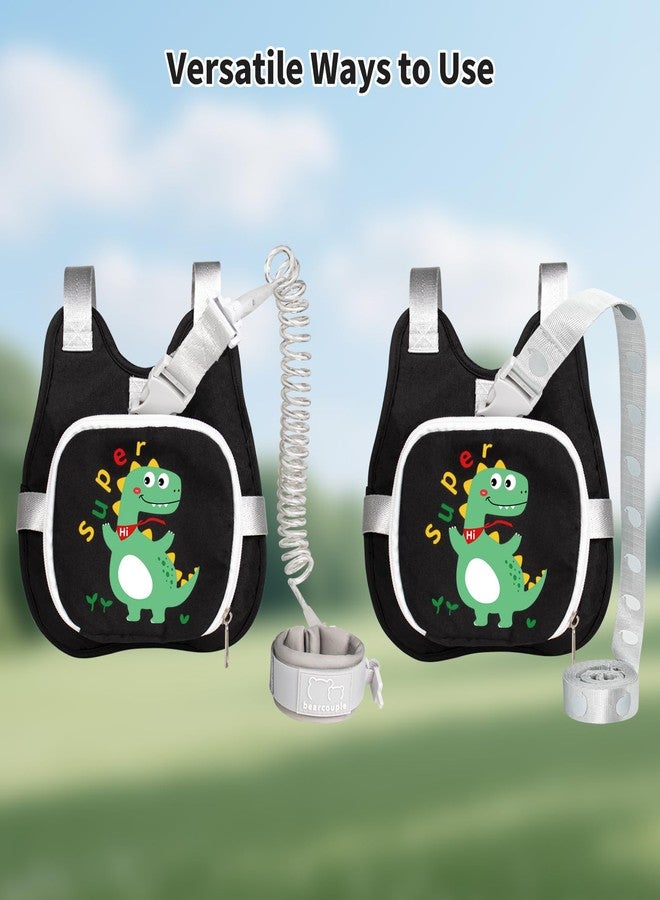 bearcouple Toddler Harness Backpack Leash with Wrist Link | Cute Dinosaur Anti-Lost Walking Strap for Kids | Foldable & Adjustable Child Safety Belt for Boys & Girls(Black) - Image 2
