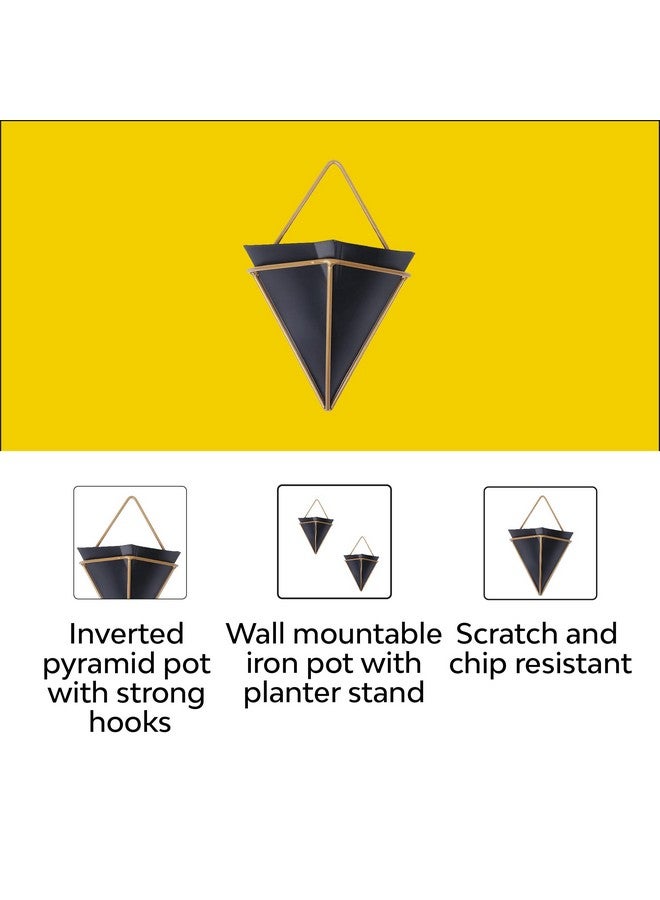 Kraft Seeds Kraft Seeds by 10CLUB Hanging Metal Planters (Black, Pack of 2) | Inverted Pyramid-Shaped Pots for Indoor Gardening and Home Decor | Wall Mountable Triangular Planters with Gold Frame - Image 4
