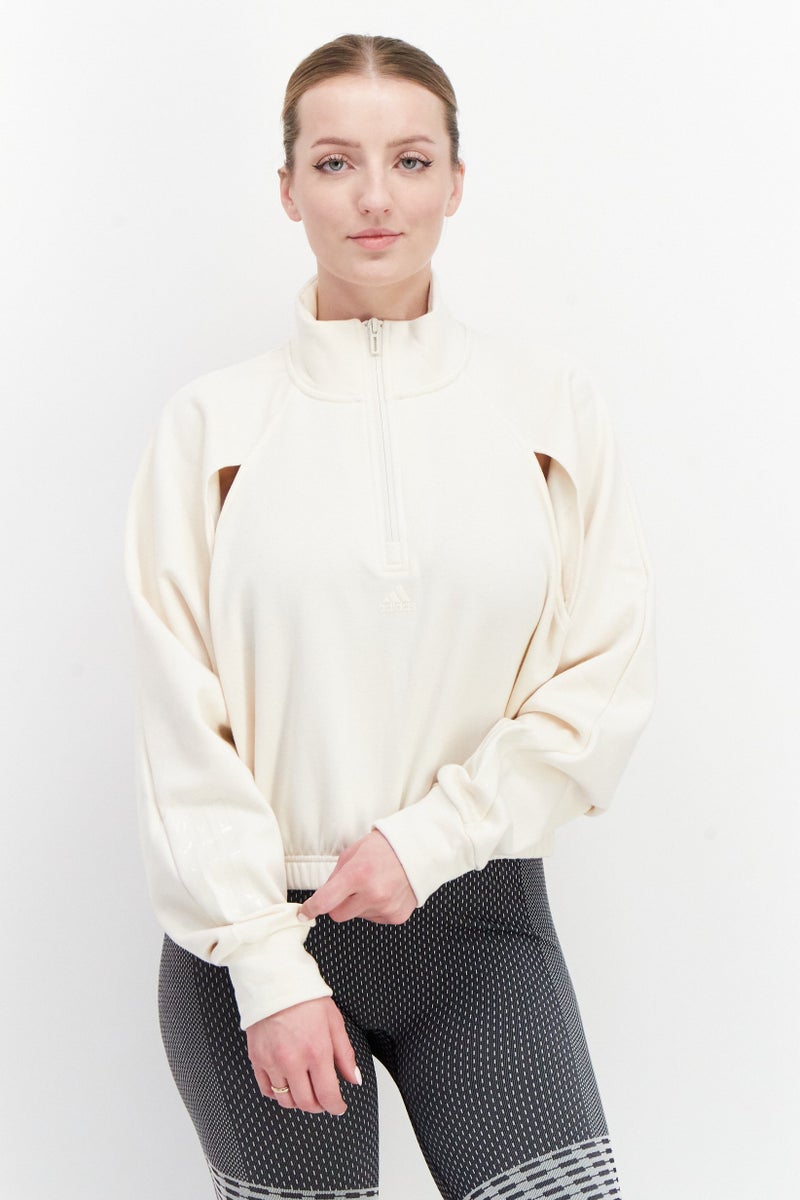 Adidas Women Sportswear Fit Long Sleeve Running Sweatshirts, Cream - Image 1
