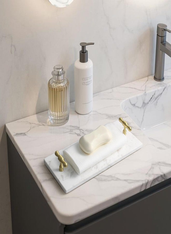 LIN CHUAN Guest Towel Holder Tray for Bathroom, Nature Marble Tray White - Image 4