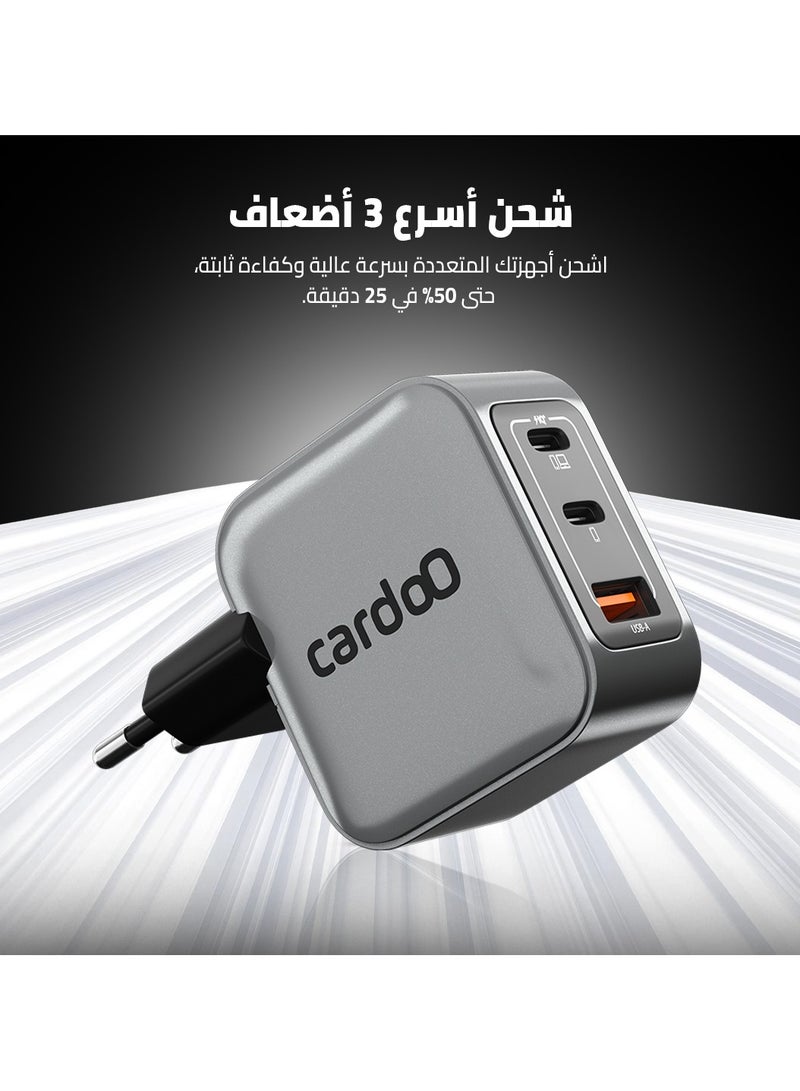 cardoO GaN Charger 65W – Dual USB-C & USB-A Fast Wall Charger – Powerful GaN Laptop Adapter – Multi-Device Charging – Compact & Travel-Friendly – For Phones, Tablets & Laptops – Black - Image 3