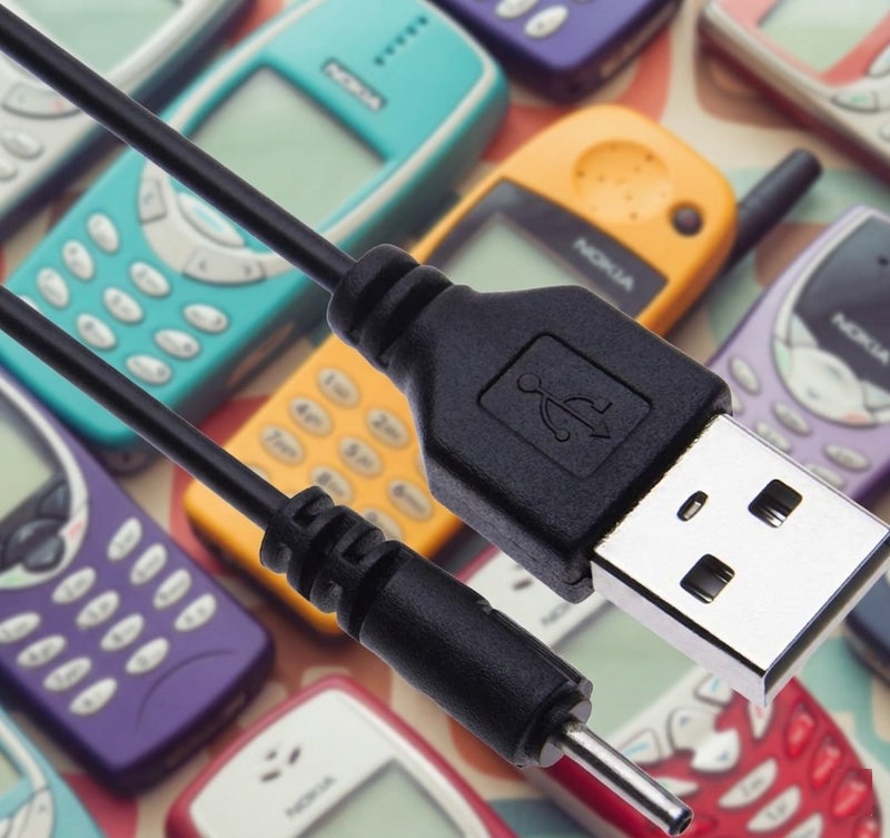 كابل شحن بإبرة صغيرة 2 مم إلى كابل شحن USB لهاتف نوكيا CA-100C - اللون: أسود، كابل شحن 2.0 (مُعَلَّم) بطول - Image 1
