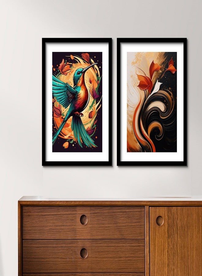 ARTELLY Aesthetic Bird Framed Wall Art Paintings For Living Room Bedroom, Paintings For Wall Decoration - Decorative Poster Frames For Bedroom Home Decor items (Set of 2) (Medium, Modern Art 1) - Image 1