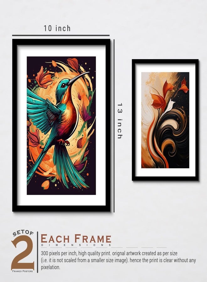 ARTELLY Aesthetic Bird Framed Wall Art Paintings For Living Room Bedroom, Paintings For Wall Decoration - Decorative Poster Frames For Bedroom Home Decor items (Set of 2) (Medium, Modern Art 1) - Image 2