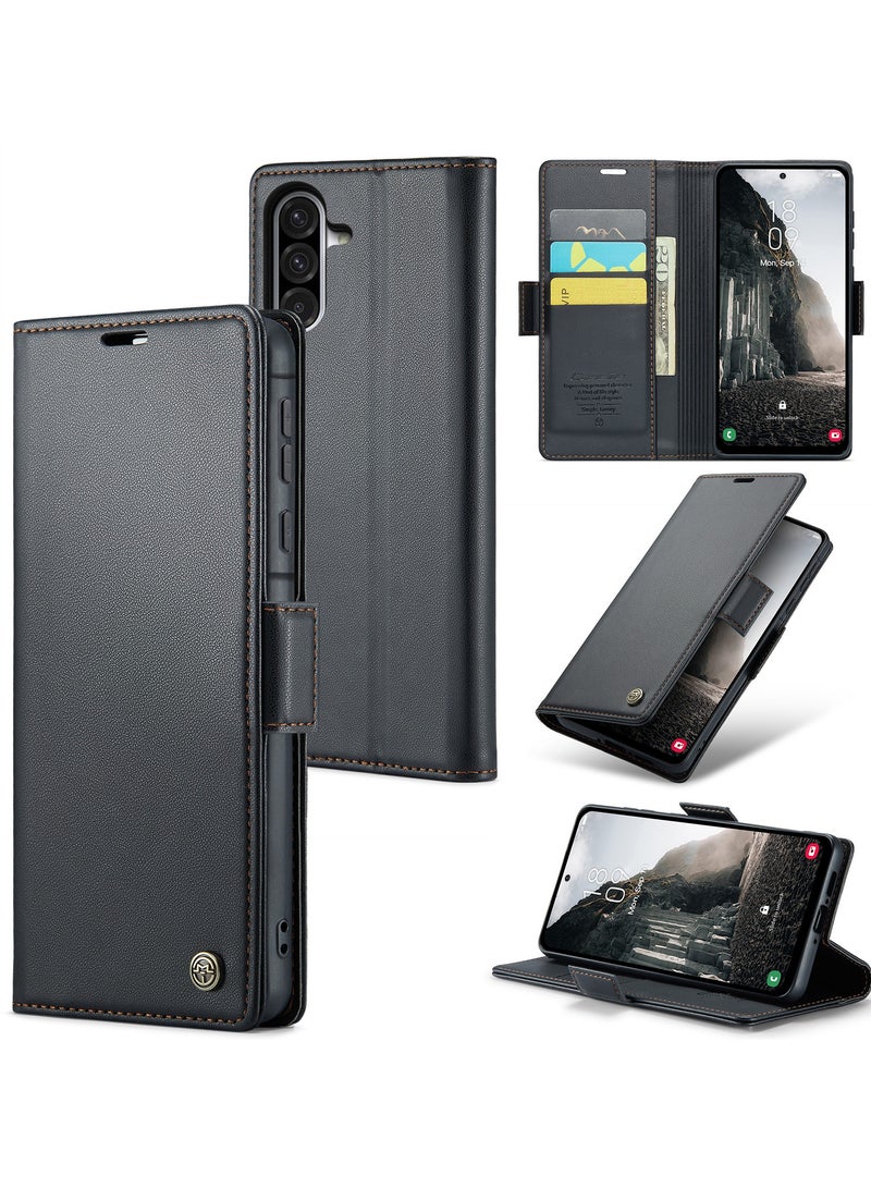 كيس مي جراب موبايل من الجلد الصناعي الفاخر مقاوم ضد البصمات  023 وحامل للكروت و البطاقات متوافق مع Samsung Galaxy A56 (اسود ) - Image 1