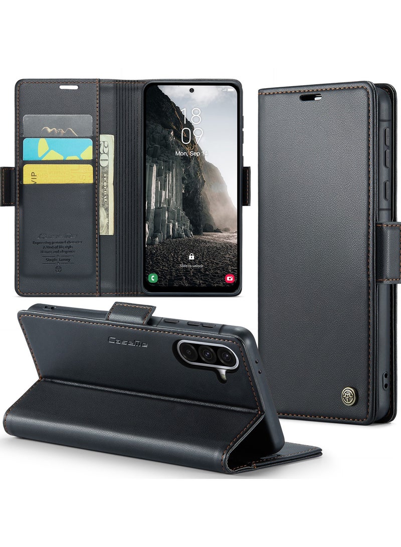 كيس مي جراب موبايل من الجلد الصناعي الفاخر مقاوم ضد البصمات  023 وحامل للكروت و البطاقات متوافق مع Samsung Galaxy A56 (اسود ) - Image 2