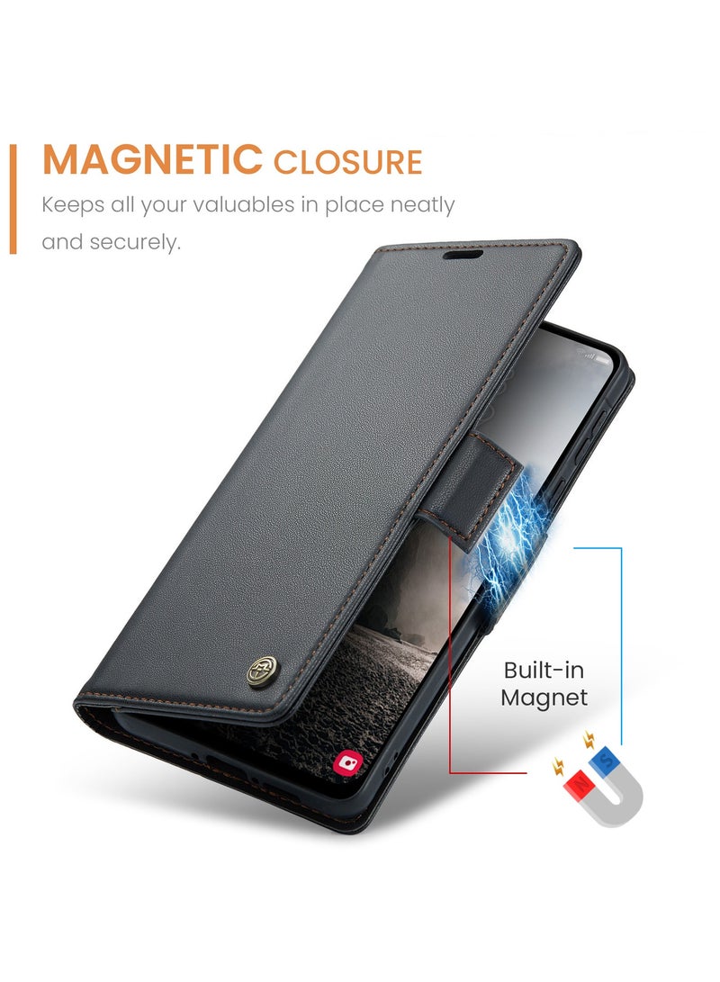 كيس مي جراب موبايل من الجلد الصناعي الفاخر مقاوم ضد البصمات  023 وحامل للكروت و البطاقات متوافق مع Samsung Galaxy A56 (اسود ) - Image 3