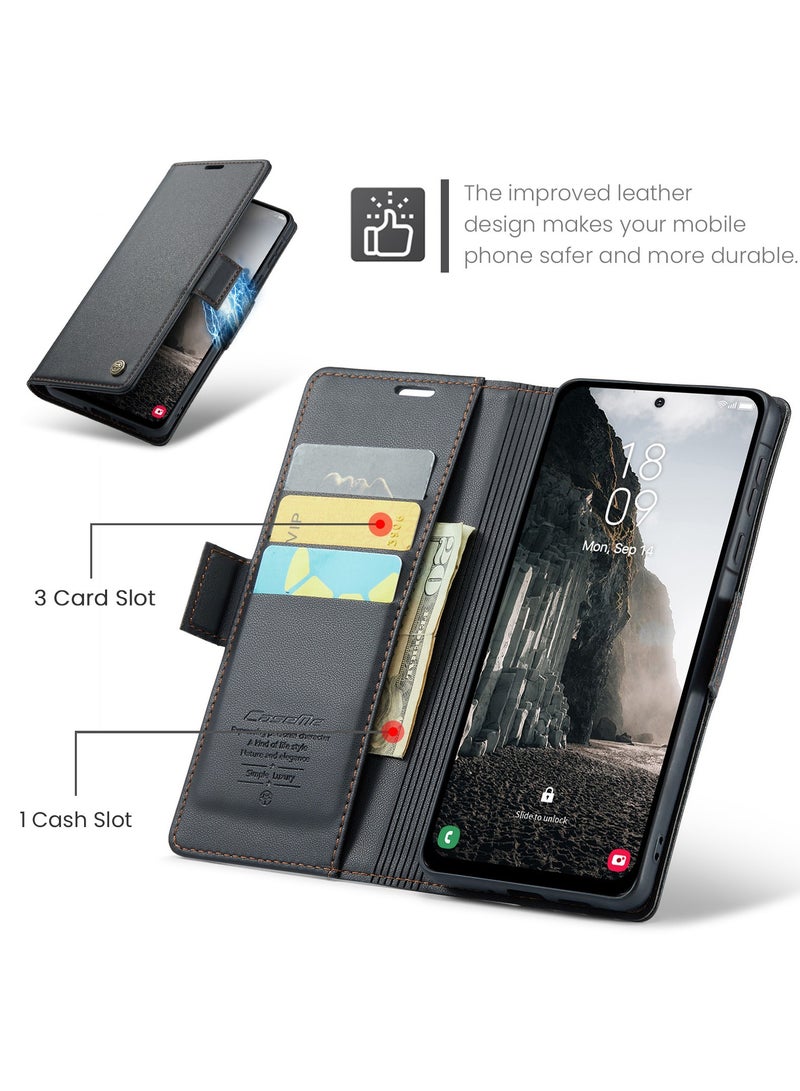 كيس مي جراب موبايل من الجلد الصناعي الفاخر مقاوم ضد البصمات  023 وحامل للكروت و البطاقات متوافق مع Samsung Galaxy A56 (اسود ) - Image 4