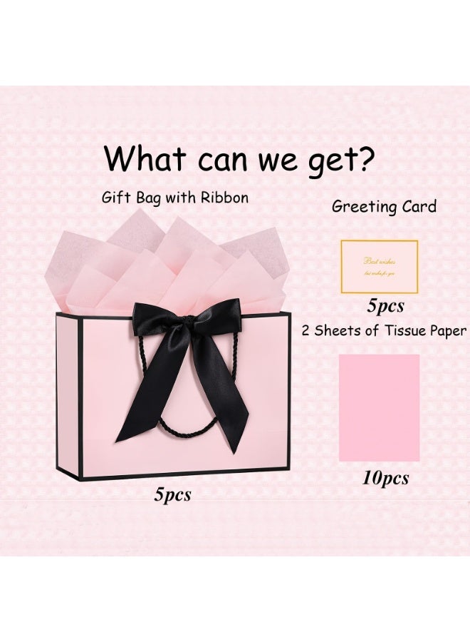 مجموعة من 20 كيسًا ورقيًا قابلًا لإعادة الاستخدام - 5 أكياس بشريط فيونكة + 5 بطاقات تهنئة + 10 أكياس مناديل ورقية، حقائب هدايا/شكر أنيقة لحفلات الزفاف وحفلات توديع العزوبية وأعياد الميلاد - Image 4