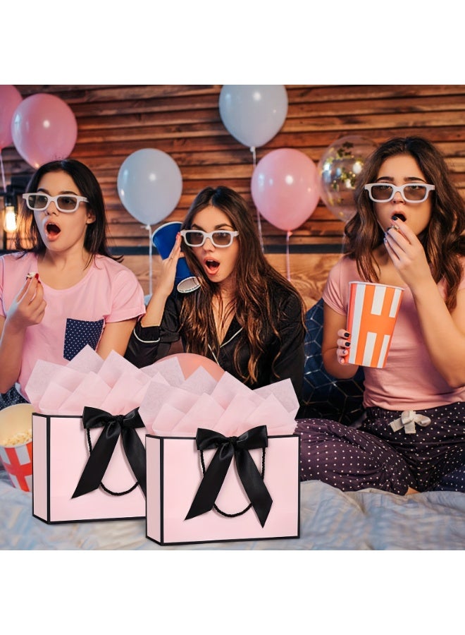 مجموعة من 20 كيسًا ورقيًا قابلًا لإعادة الاستخدام - 5 أكياس بشريط فيونكة + 5 بطاقات تهنئة + 10 أكياس مناديل ورقية، حقائب هدايا/شكر أنيقة لحفلات الزفاف وحفلات توديع العزوبية وأعياد الميلاد - Image 5
