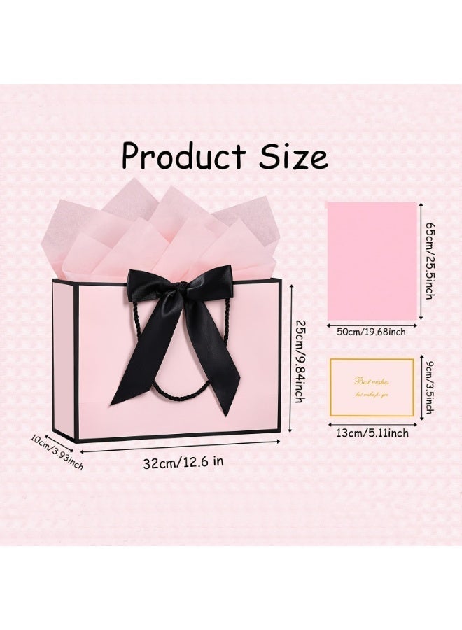 12pcs Reusable Paper Gift Bag Set - 4 Bow Ribbon Bags + 4 Greeting Cards + 4 Tissue Paper, Elegant Party Favor/Thank You Bags for Weddings Bridal Showers Birthdays - Image 3
