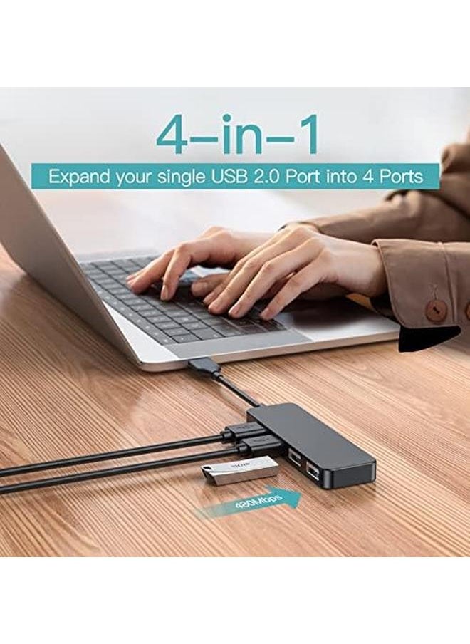 Usb Hub Usb Splitter Usb 4 Port Adapter Usb Extender For Laptop Pc Macbook Mac Pro Mac Mini Imac Surface Pro And More Black Usb 2.0 0.3M