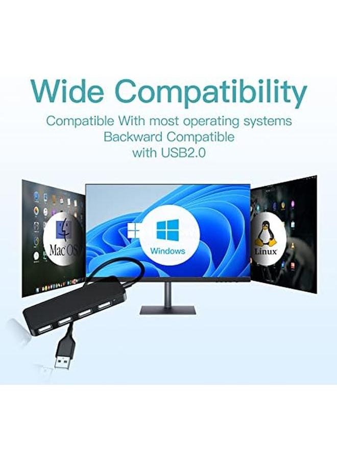 Usb Hub Usb Splitter Usb 4 Port Adapter Usb Extender For Laptop Pc Macbook Mac Pro Mac Mini Imac Surface Pro And More Black Usb 2.0 0.3M