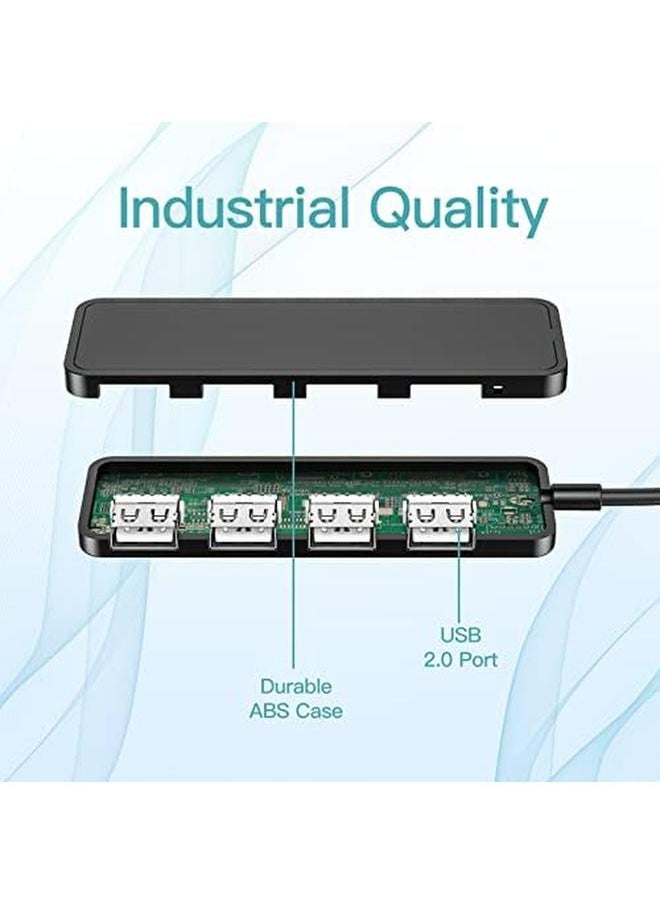 Usb Hub Usb Splitter Usb 4 Port Adapter Usb Extender For Laptop Pc Macbook Mac Pro Mac Mini Imac Surface Pro And More Black Usb 2.0 0.3M