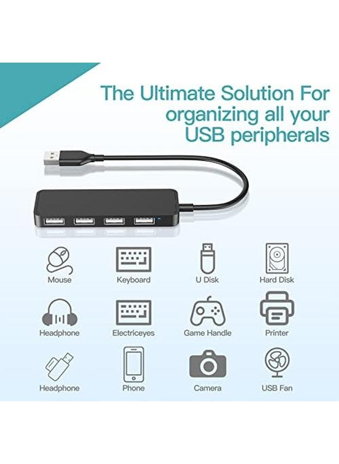 Usb Hub Usb Splitter Usb 4 Port Adapter Usb Extender For Laptop Pc Macbook Mac Pro Mac Mini Imac Surface Pro And More Black Usb 2.0 0.3M