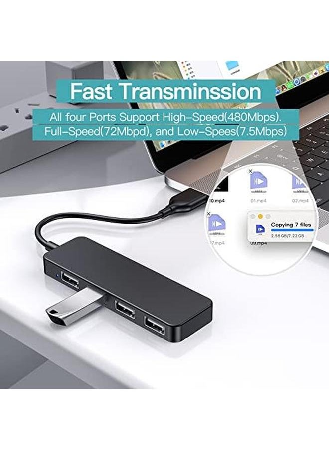 Usb Hub Usb Splitter Usb 4 Port Adapter Usb Extender For Laptop Pc Macbook Mac Pro Mac Mini Imac Surface Pro And More Black Usb 2.0 0.3M