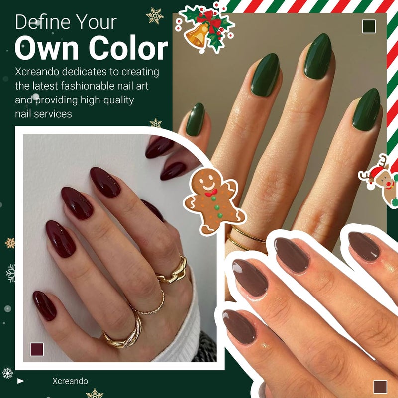 XCREANDO Burgundy Wine Red Press on Nails Short Almond Fake Nails Press ons, Solid Color Glue on Nails Short False Nails, Medium Almond Nails Round Glue on Nails for Women, 24 Pcs - Image 5