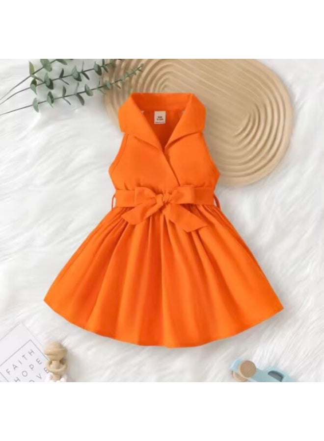 ALSH Baby Girl Orange Dress | Flame Tree Season Sleeveless Cotton Dress - Image 1