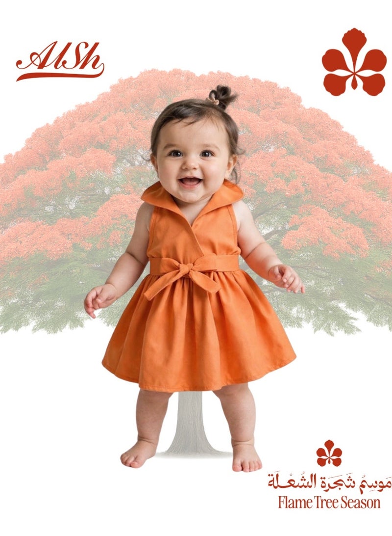 ALSH Baby Girl Orange Dress | Flame Tree Season Sleeveless Cotton Dress - Image 3