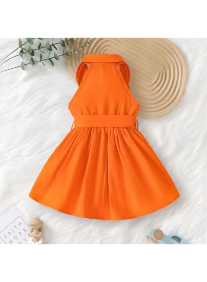 ALSH Baby Girl Orange Dress | Flame Tree Season Sleeveless Cotton Dress - Image 2