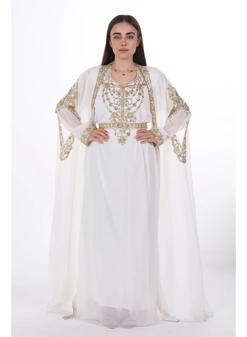 emboidered chiffon kaftan dress