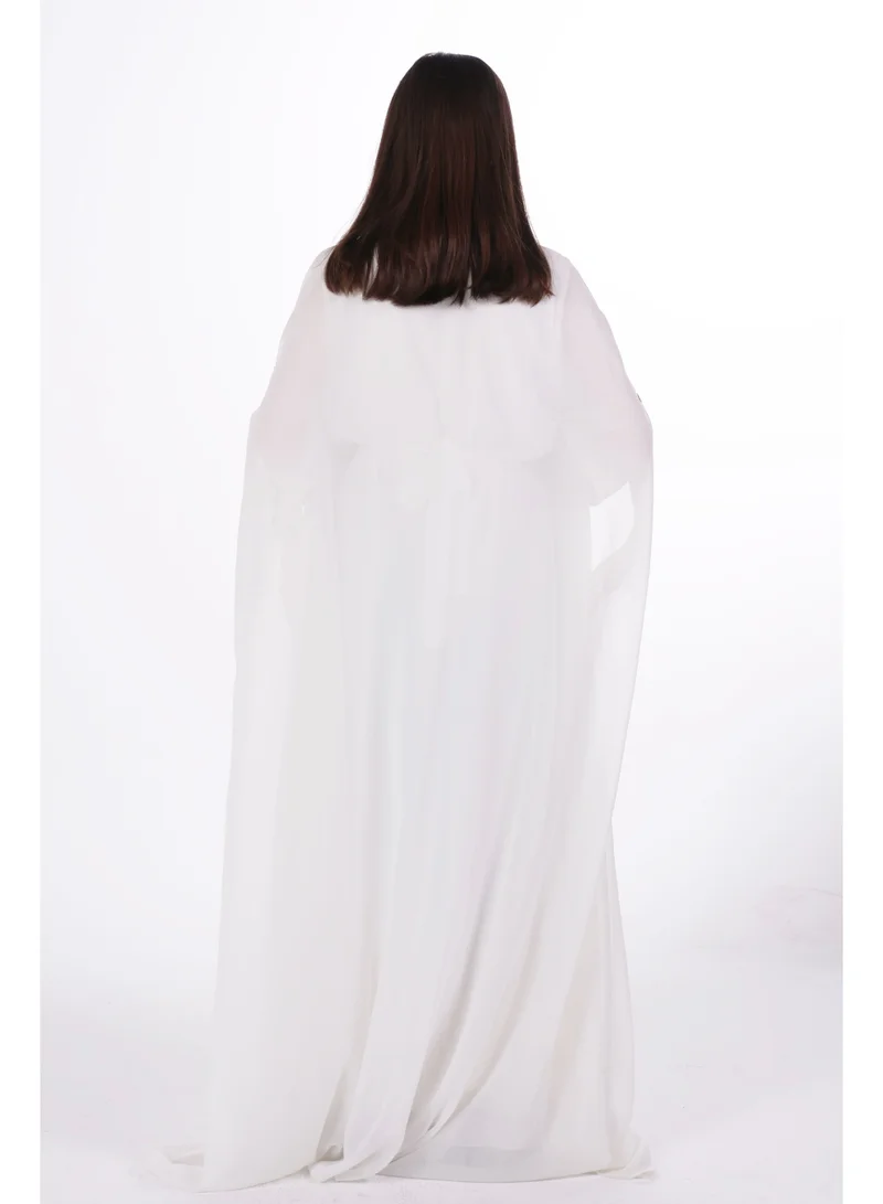 AL BENT AL SHARQIEH white emboidered chiffon kaftan dress for Women | Best Price UAE