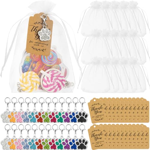 Ecation Dog Paw Party Favors Set Team Spirit Gifts Include Dog Keychain Organza Bags Thank You Kraft Tags Activity Decorations for Cheerleading Puppy Birthday Party Reward SuppliesMulticolor74 Pcs - Image 1
