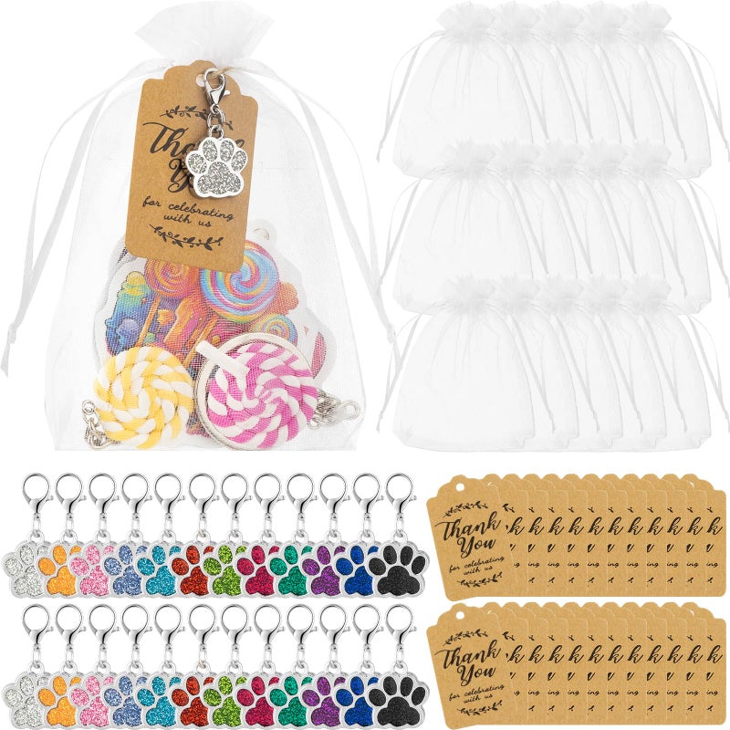 Ecation Dog Paw Party Favors Set Team Spirit Gifts Include Dog Keychain Organza Bags Thank You Kraft Tags Activity Decorations for Cheerleading Puppy Birthday Party Reward SuppliesMulticolor74 Pcs - Image 3