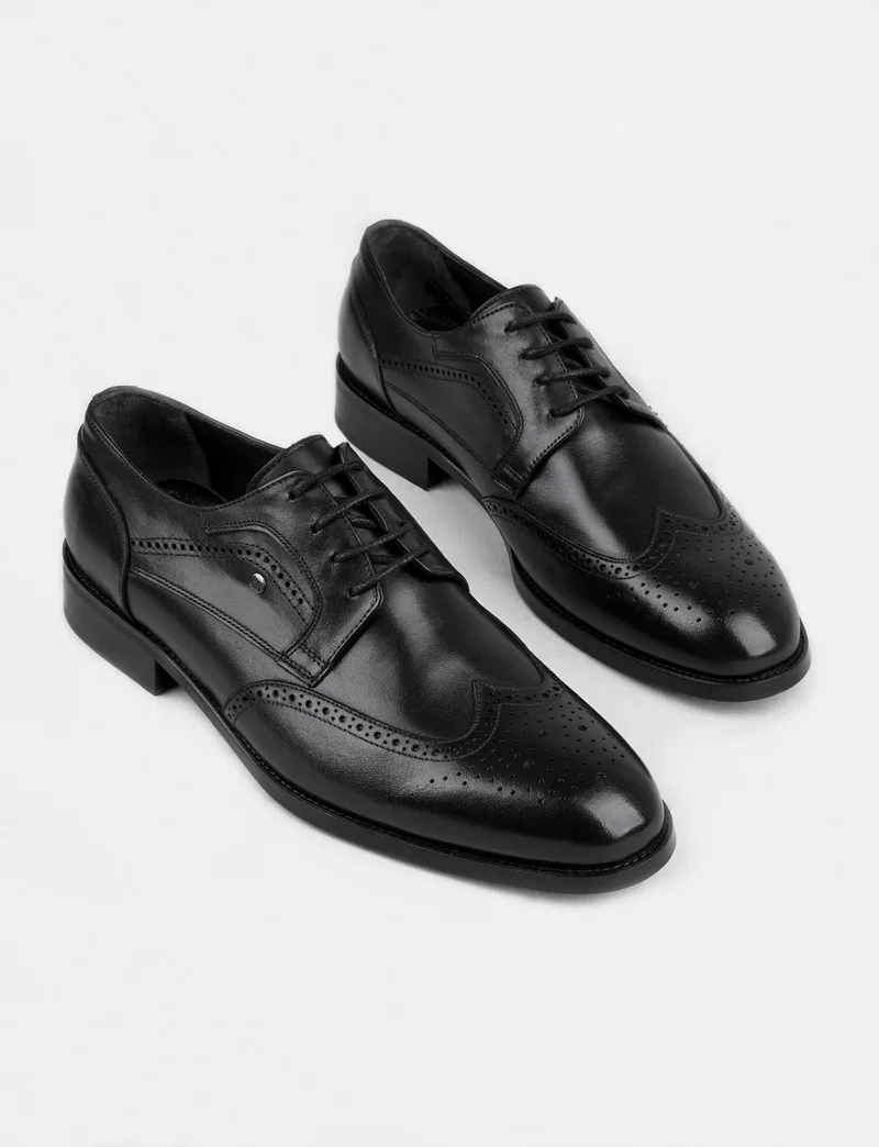 Cabani Leather Black Lace-Up Men's Classic Shoes