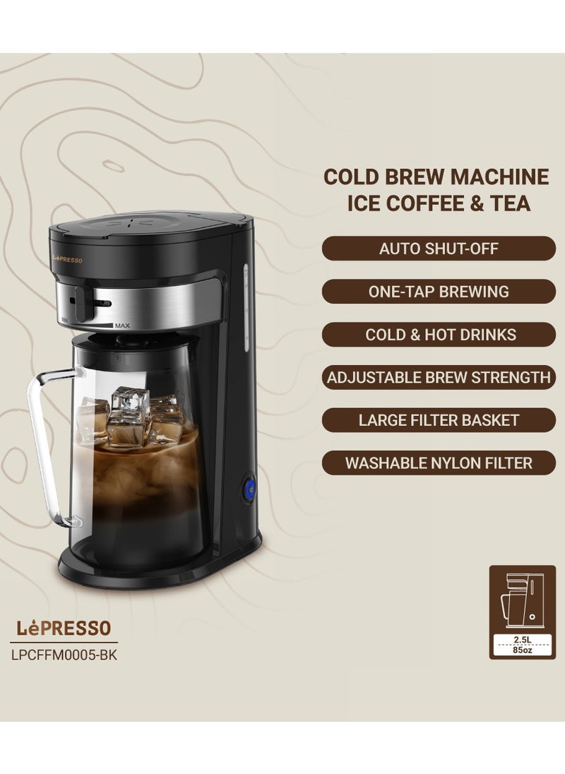 LePRESSO Cold Brew Machine Ice Coffee & Tea Maker 2.5L Pitcher Capacity 750W Coffee Machine/ 900ml Water Tank Capacity / Auto Shut- Off One-Tap Brewing / Cold & Hot Drinks, Adjustable Brew Strength - Black  - Image 2