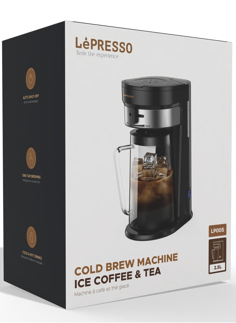 LePRESSO - Cold Brew Machine Ice Coffee & Tea Maker 2.5L Pitcher Capacity 750W Coffee Machine/ 900ml Water Tank Capacity / Auto Shut- Off One-Tap Brewing / Cold & Hot Drinks, Adjustable Brew Strength - Black - Image 1