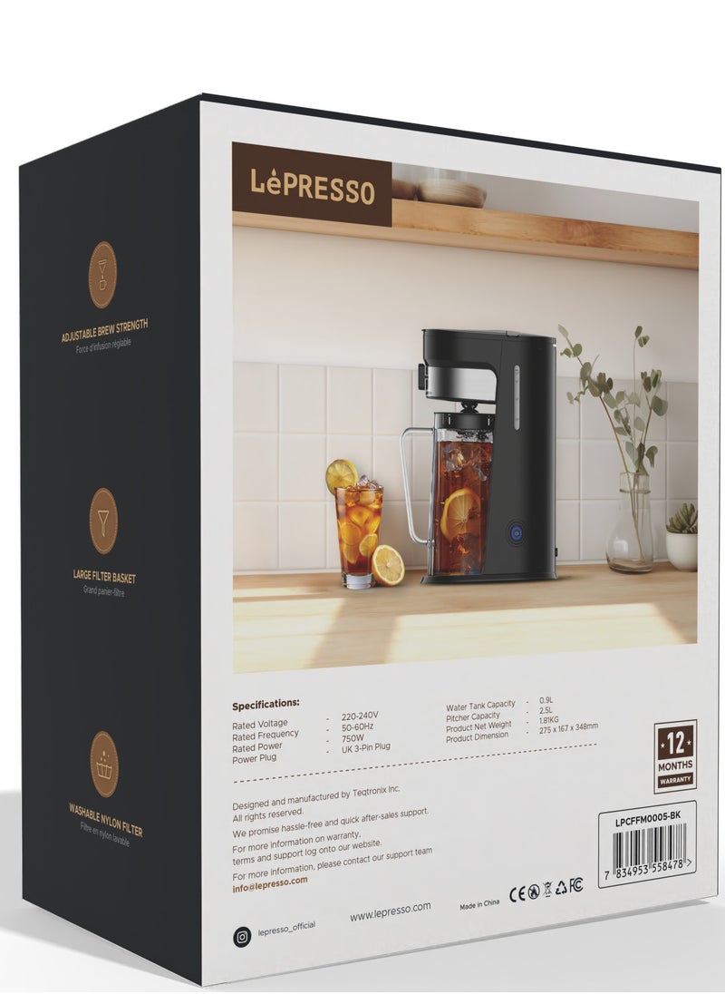 LePRESSO - Cold Brew Machine Ice Coffee & Tea Maker 2.5L Pitcher Capacity 750W Coffee Machine/ 900ml Water Tank Capacity / Auto Shut- Off One-Tap Brewing / Cold & Hot Drinks, Adjustable Brew Strength - Black - Image 1