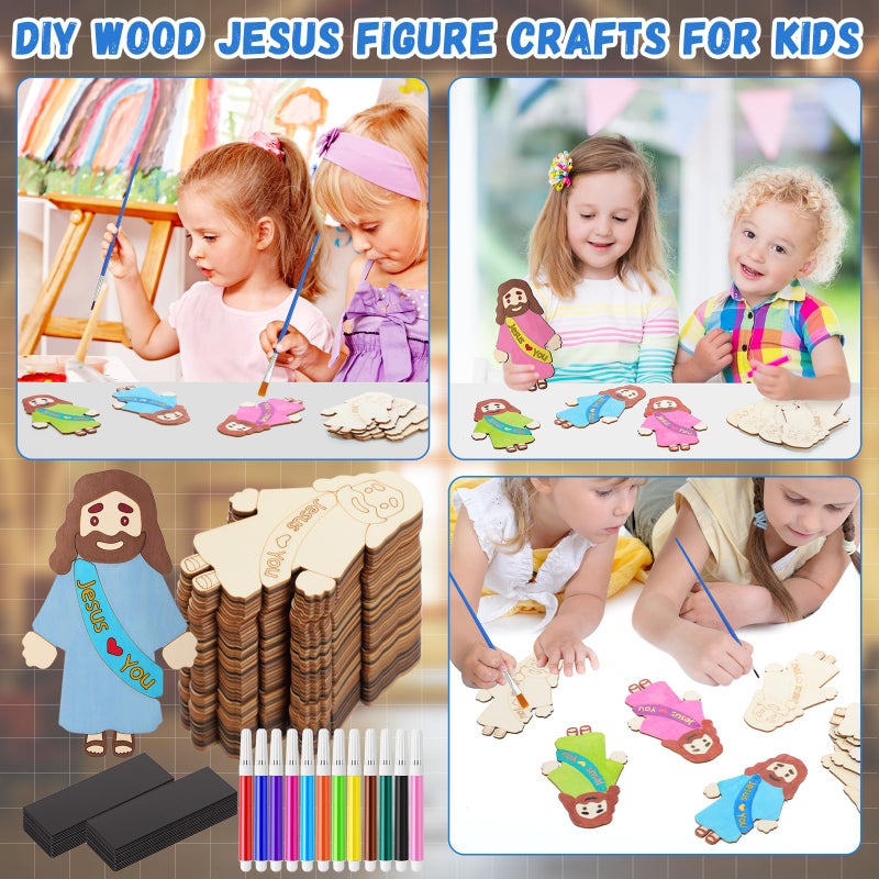 Blueweenly 24 Sets DIY Wood Jesus Figure Crafts Magnet for Kids Sunday School Vacation Bible School Craft Color Your Own Jesus Loves You with Magnets and Color Pens for Activity Easter - Image 5