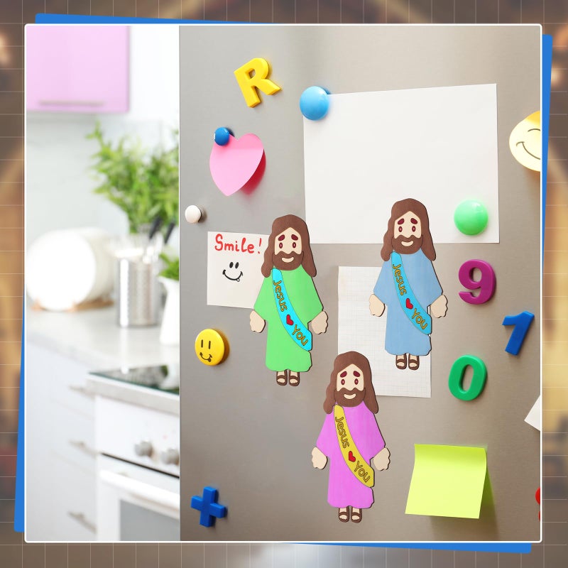 Blueweenly 24 Sets DIY Wood Jesus Figure Crafts Magnet for Kids Sunday School Vacation Bible School Craft Color Your Own Jesus Loves You with Magnets and Color Pens for Activity Easter - Image 4