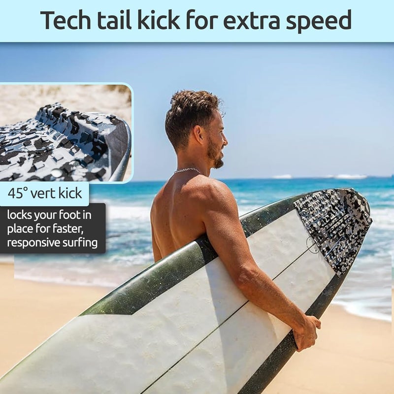 Surf Squared 3-Piece Traction Pad - Arch, Flat, or Front - Maximum Grip, Super Strong 3M Adhesive - Fits All Surfboards: Shortboard, Fish, Longboard, SUP, Skimboard - Stomp or Deck Pad - Image 3