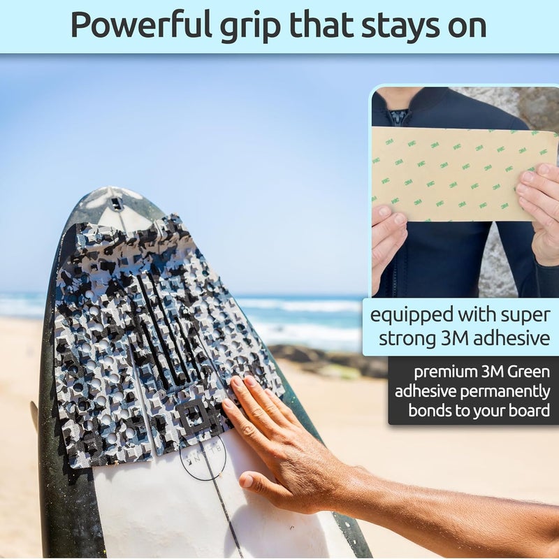 Surf Squared 3-Piece Traction Pad - Arch, Flat, or Front - Maximum Grip, Super Strong 3M Adhesive - Fits All Surfboards: Shortboard, Fish, Longboard, SUP, Skimboard - Stomp or Deck Pad - Image 5
