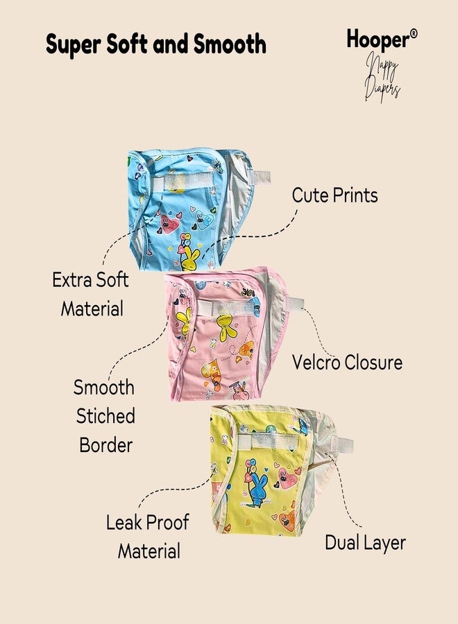 Hooper® New Born Plastic Diaper Set of 6 - Trendy Unisex Prints, Velcro Closure, Leak-Proof, Comfortable and Safe for Baby Boys & Girls (L, 6, count) - Image 4