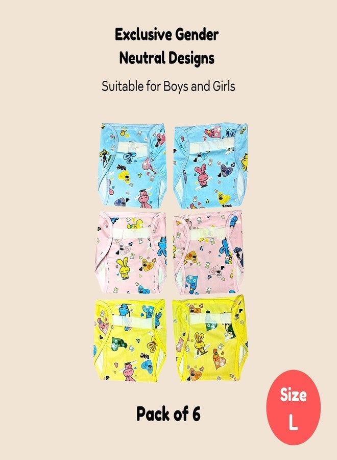 Hooper® New Born Plastic Diaper Set of 6 - Trendy Unisex Prints, Velcro Closure, Leak-Proof, Comfortable and Safe for Baby Boys & Girls (L, 6, count) - Image 3