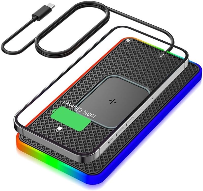 Car Wireless Charger 15W Fast Charging With Anti Slip Silicone Pad Built In LED Indicator 30CM USB Cable - Image 4