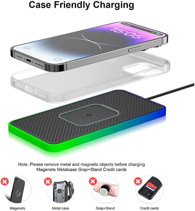 Car Wireless Charger 15W Fast Charging With Anti Slip Silicone Pad Built In LED Indicator 30CM USB Cable - Image 5