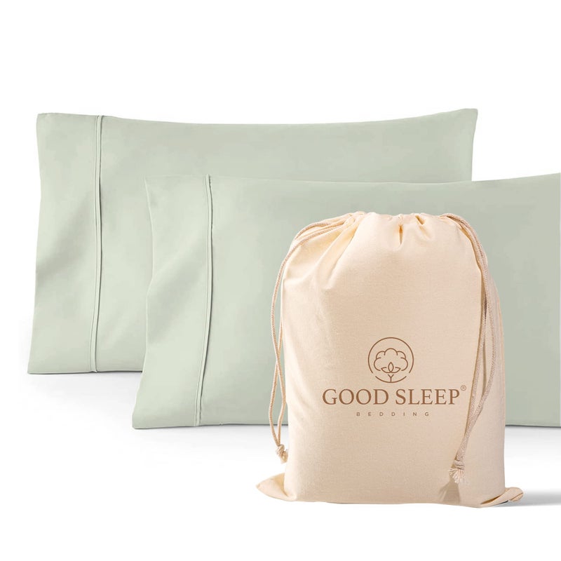 Good Sleep Bedding 1000 TC Sage Standard Pillowcases Set of 2 100 Egyptian Cotton Pillow Cases with Long Staple Cotton Sateen Weave Silky Soft Hotel Like Bed Pillow Covers for Comfy Sleeping Snug Fit - Image 2