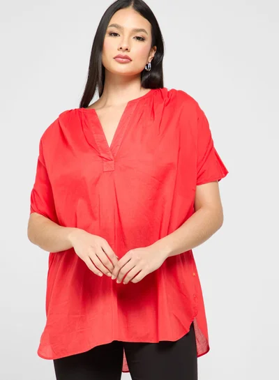 BOSS Slit Detail Notch Neck Top
