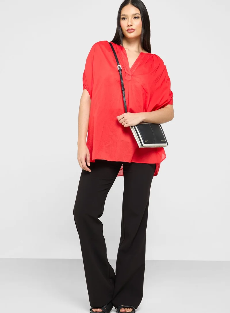 BOSS Slit Detail Notch Neck Top