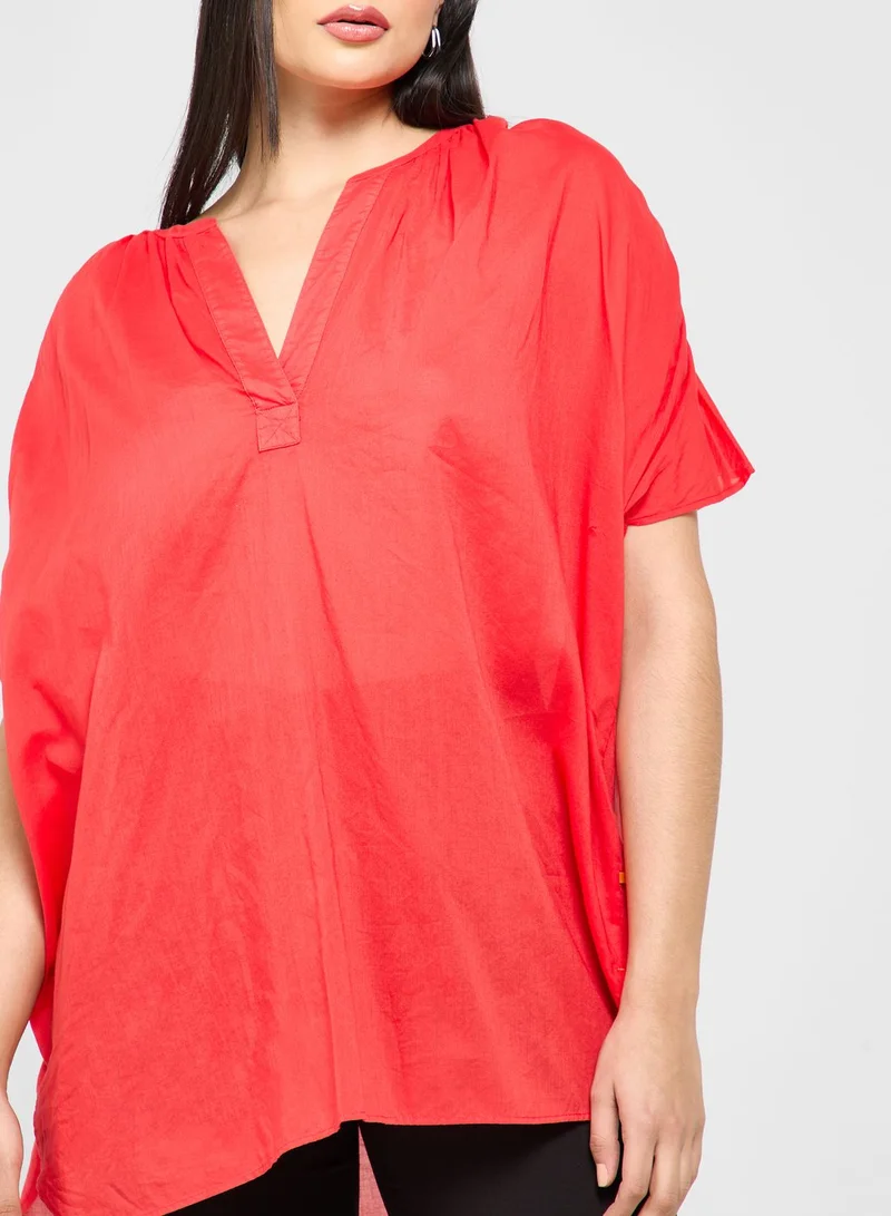 BOSS Slit Detail Notch Neck Top